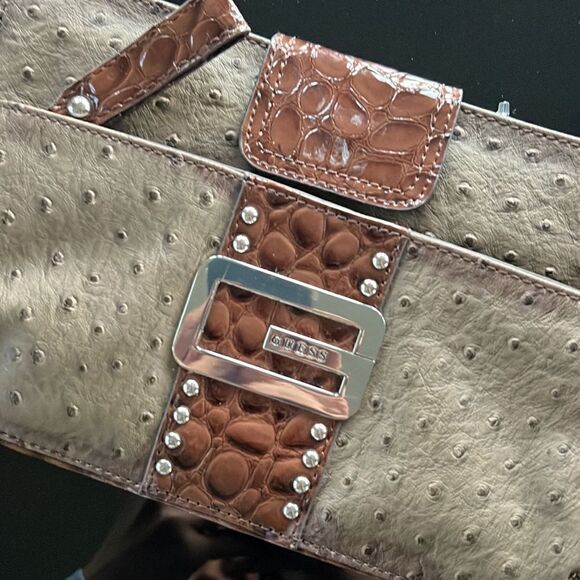 Vintage Guess Brown Crocodile Wristlet G Logo Y2K Studded - Picture 2 of 5